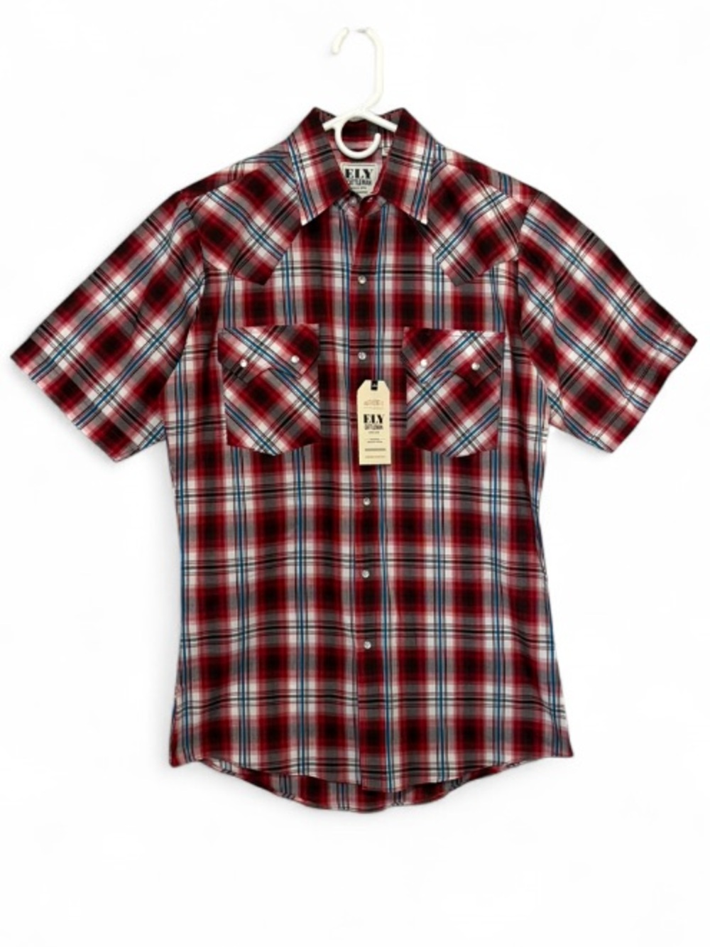 Ely Cattleman Short Sleeve Plaid Western Pearl Snap Shirt